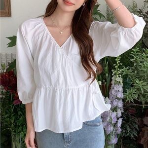 DAZY Tie Side Bishop Sleeve Wrap Peplum Blouse